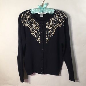 Black Cardigan w/metallic Embroidery - vintage Sm.